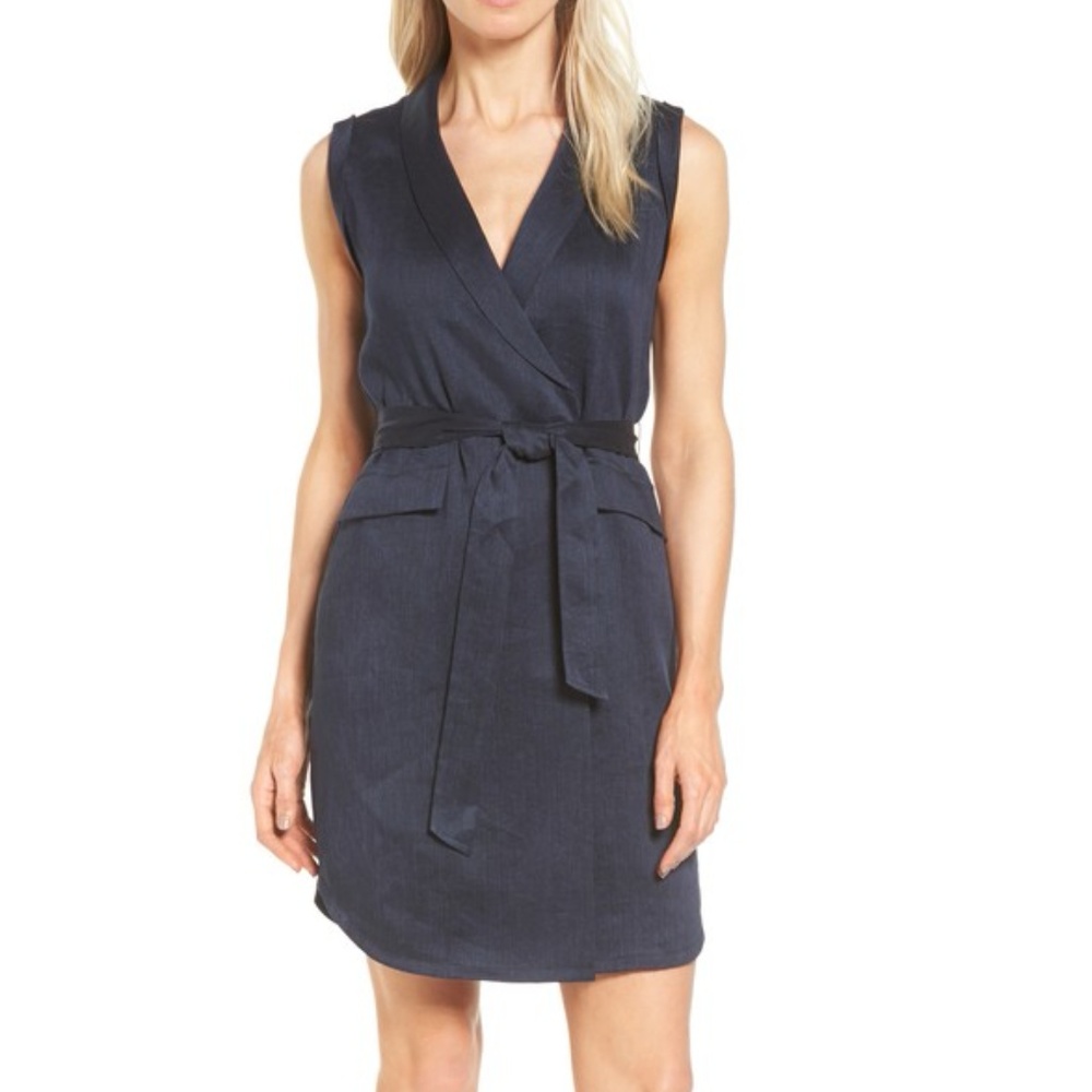 CLASSIQUES ENTIER Faux Wrap Linen Blend Dress NWT